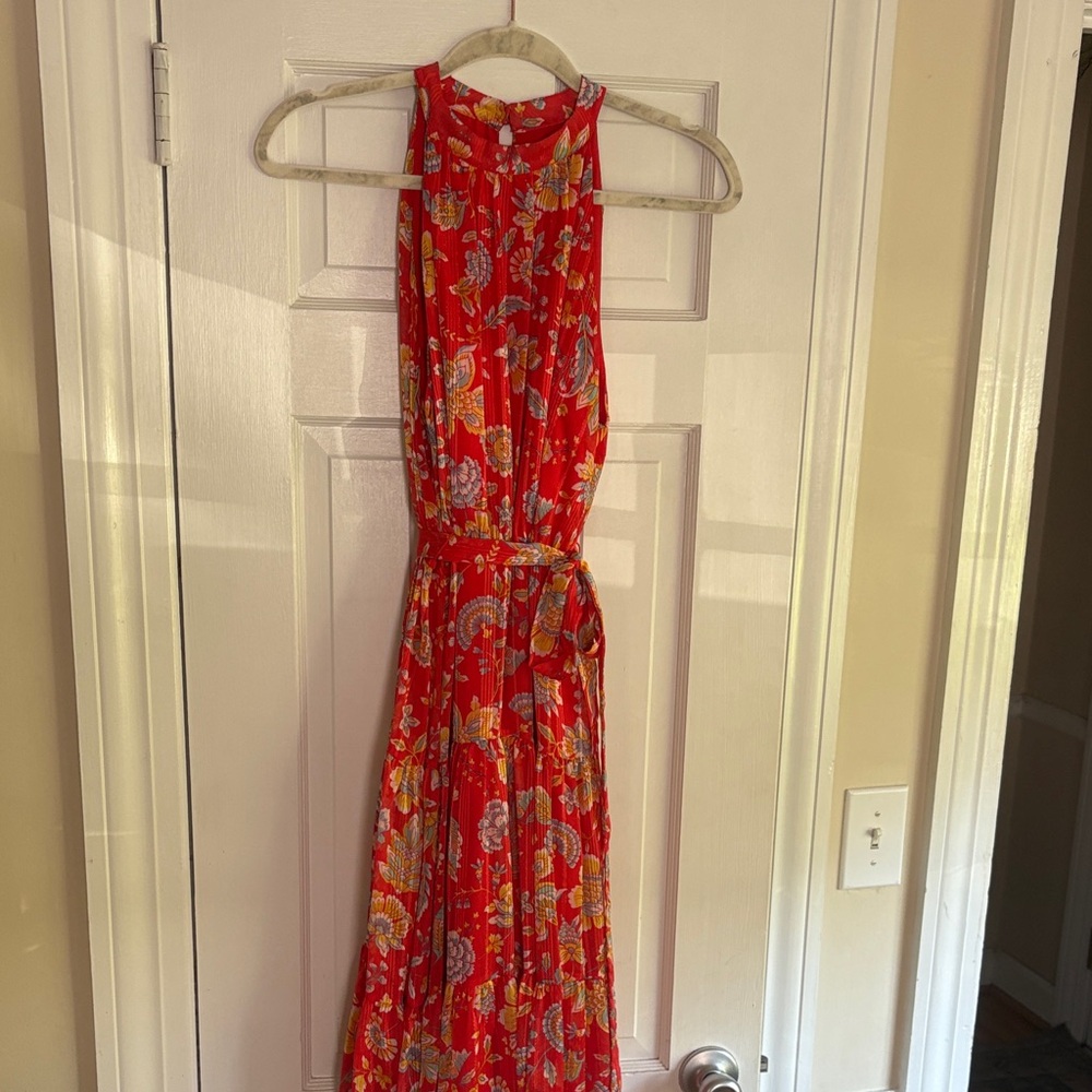 Nanette Lepore Red Floral Maxi Dress with tie waist detail